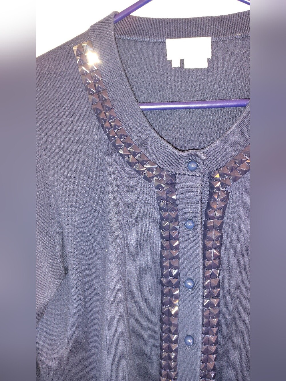 Kate Spade New York Navy Blue Studded Cardigan Button-up Sweater Size Medium - Picture 8 of 11